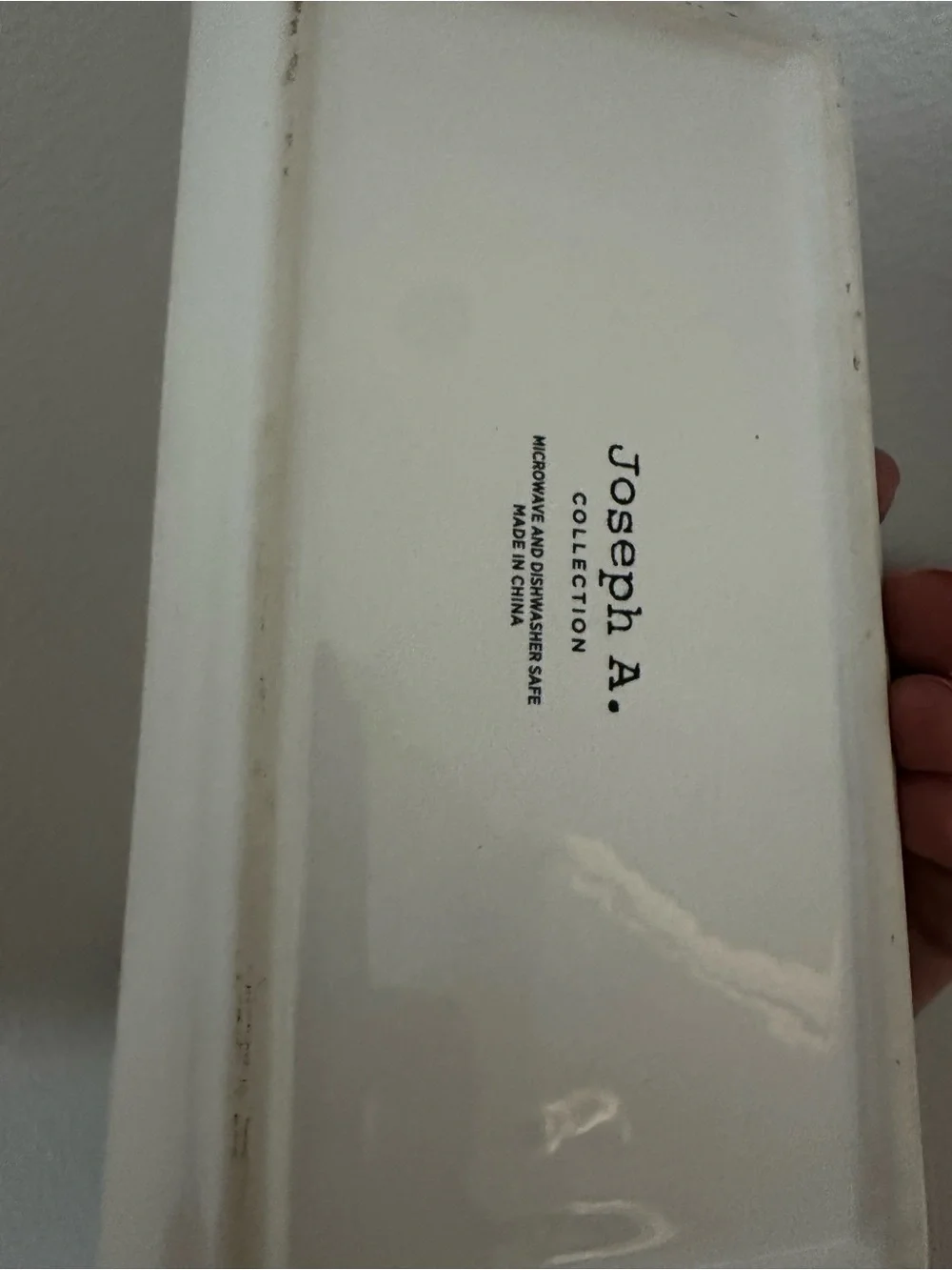 Joseph White Ceramic Butter Dish with Red Lettering